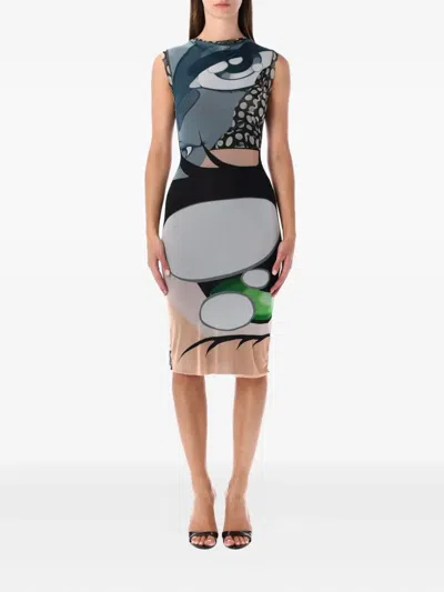 Ottolinger Julien Ceccaldi Printed Bodycon Midi Dress In Gray