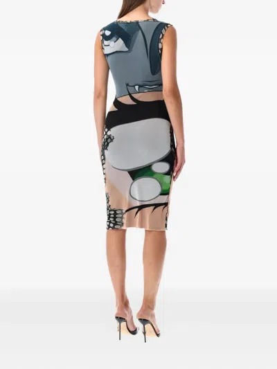 Ottolinger Julien Ceccaldi Printed Bodycon Midi Dress In Gray