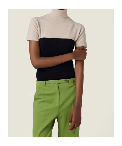 Miu Miu Sandy Colored Turtleneck Sweater In Cashmere In Neutral