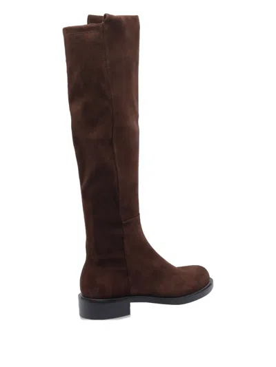Stuart Weitzman Suede Knee-high Ankle Boots With Block Heel In Brown