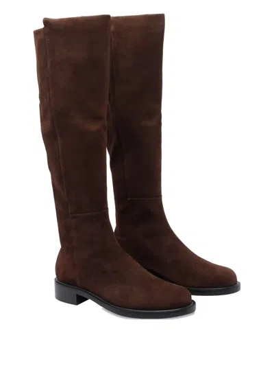 Stuart Weitzman Suede Knee-high Ankle Boots With Block Heel In Brown