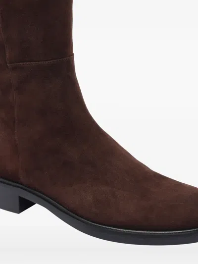 Stuart Weitzman Suede Knee-high Ankle Boots With Block Heel In Brown
