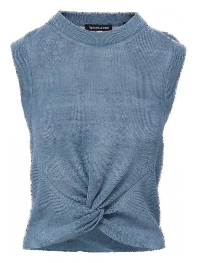 Veronica Beard Kellen Sleeveless Twist-front Sweater In Blue
