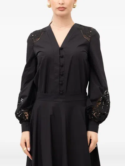 Twinset A-line Dress With Button And Lace Inserts In Black