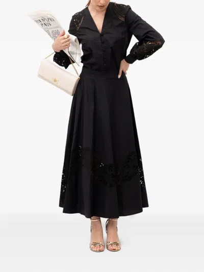 Twinset A-line Dress With Button And Lace Inserts In Black