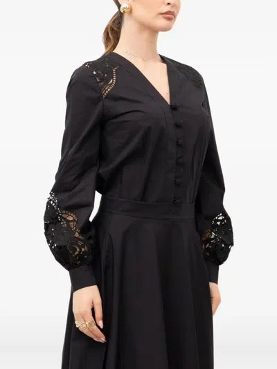 Twinset A-line Dress With Button And Lace Inserts In Black