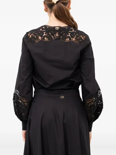 Twinset A-line Dress With Button And Lace Inserts In Black