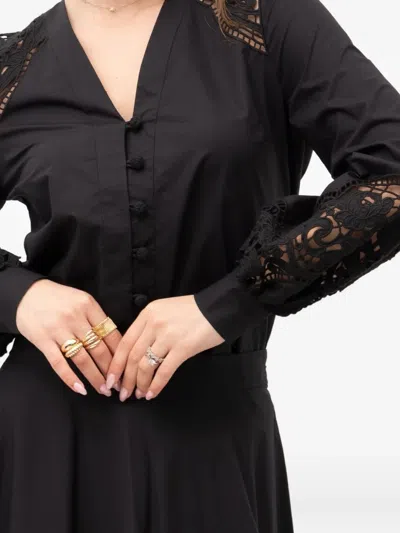 Twinset A-line Dress With Button And Lace Inserts In Black