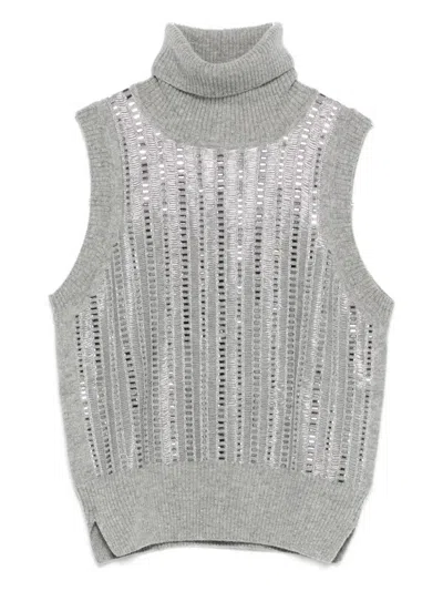 Ermanno Scervino Metallic Turtleneck Sleeveless Tank Top In Gray