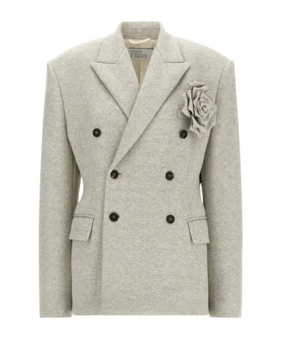 Giuseppe Di Morabito Double-breasted Oversized Blazer With Removable Rose Brooch In Brown