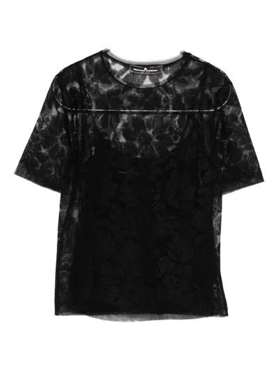 Ermanno Scervino Floral Lace Short Sleeve Top In Black