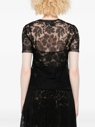 Ermanno Scervino Floral Lace Short Sleeve Top In Black