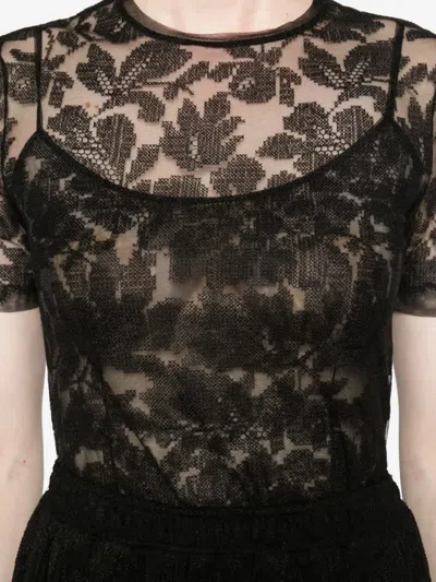 Ermanno Scervino Floral Lace Short Sleeve Top In Black
