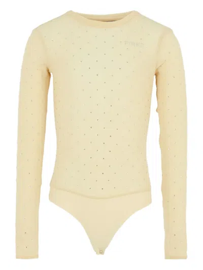 Pinko Crystal-embellishment Long-sleeve Bodysuit In Brown