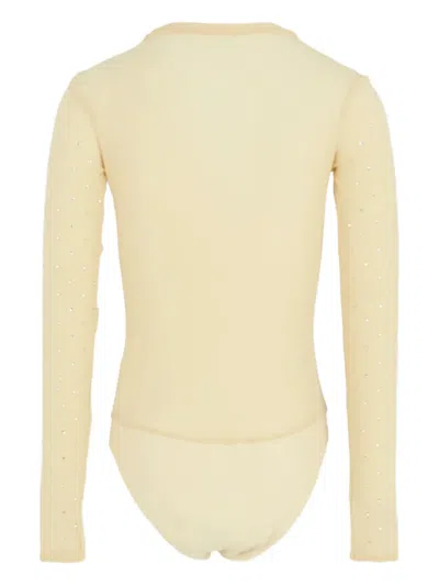 Pinko Crystal-embellishment Long-sleeve Bodysuit In Brown