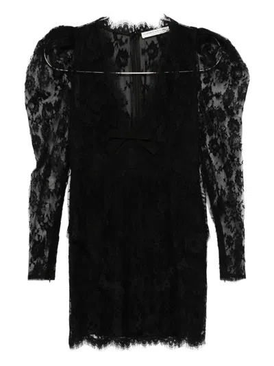 Alessandra Rich Bow-embellished Cotton-blend Lace Mini Dress In Black
