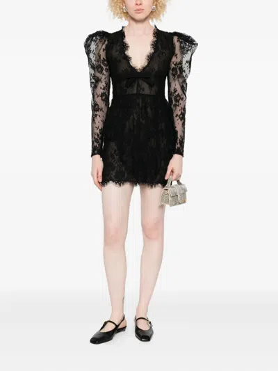 Alessandra Rich Bow-embellished Cotton-blend Lace Mini Dress In Black
