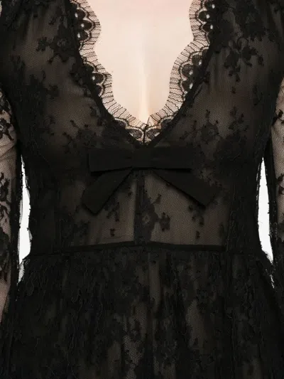 Alessandra Rich Bow-embellished Cotton-blend Lace Mini Dress In Black