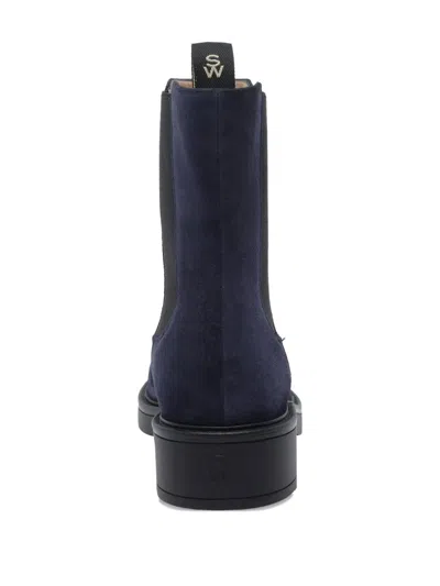 Stuart Weitzman Suede Ankle Boots Featuring Block Heel In Blue