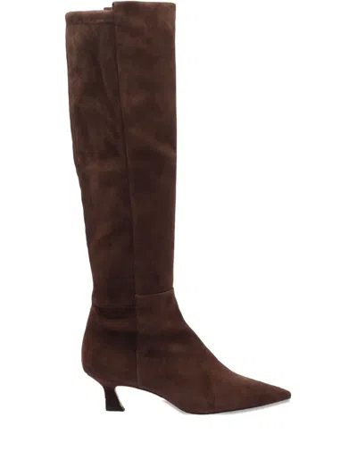 Stuart Weitzman Stylish Suede Ankle Boots With Block Heel In Brown