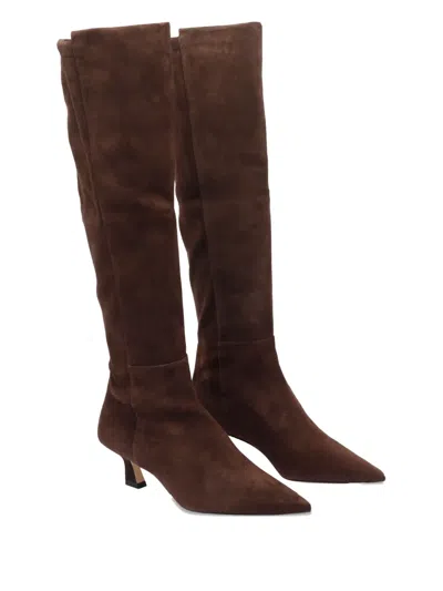 Stuart Weitzman Stylish Suede Ankle Boots With Block Heel In Brown
