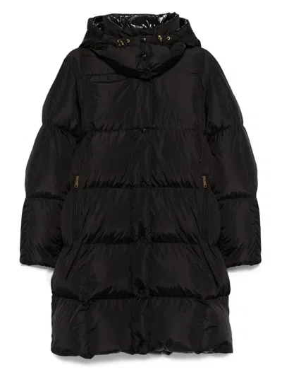Moncler Long Little Down Jacket With Square Quilting And Hood In Black