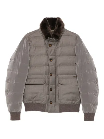 Moorer Quilted Puffer Jacket With Smooth Fabric Panels In Gray