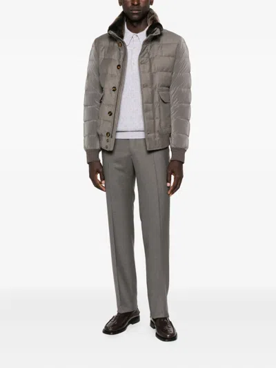 Moorer Quilted Puffer Jacket With Smooth Fabric Panels In Gray