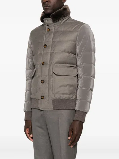 Moorer Quilted Puffer Jacket With Smooth Fabric Panels In Gray