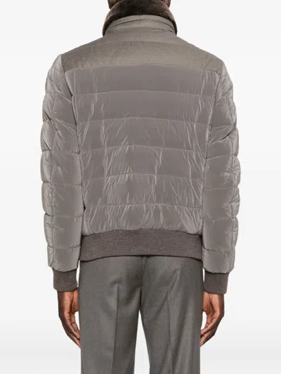 Moorer Quilted Puffer Jacket With Smooth Fabric Panels In Gray