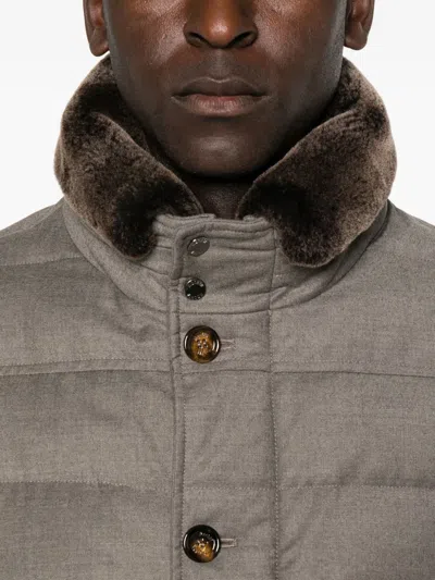 Moorer Quilted Puffer Jacket With Smooth Fabric Panels In Gray