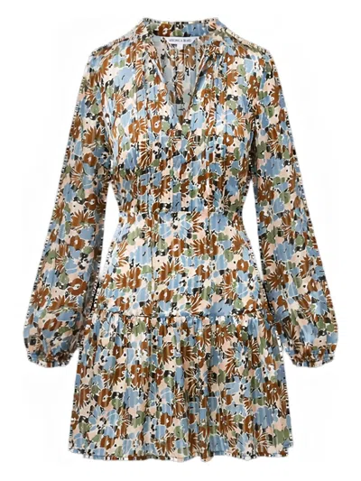 Veronica Beard Nyjah Floral Long Sleeve Silk Minidress In Lake Mist Multi In Multi