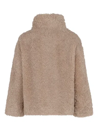 Herno Teddy Bear Texture Coat With High Collar In Brown