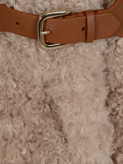 Herno Teddy Bear Texture Coat With High Collar In Brown