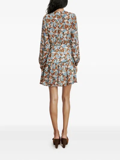 Veronica Beard Nyjah Floral Long Sleeve Silk Minidress In Lake Mist Multi In Multi