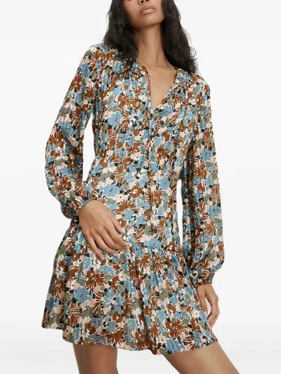 Veronica Beard Nyjah Floral Long Sleeve Silk Minidress In Lake Mist Multi In Multi