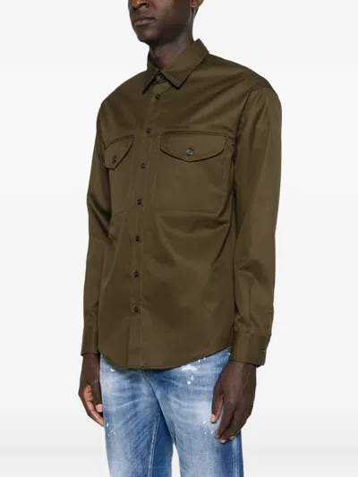 Dsquared2 Utility Double-pocket Cotton Shirt In Brown
