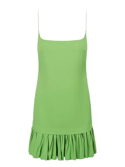 Staud Ari Gathered Cotton-blend Poplin Mini Dress In Green