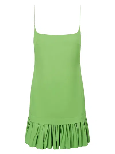 Staud Ari Gathered Cotton-blend Poplin Mini Dress In Green