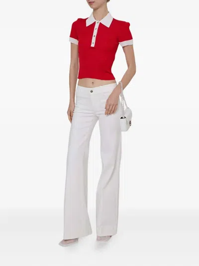 Alice And Olivia Martha Ribbed-knit Polo Top In Red