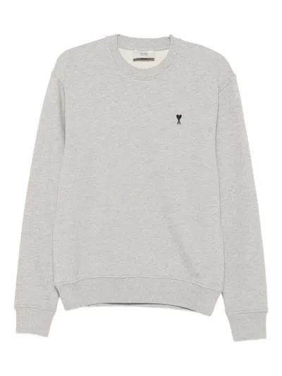 Ami Alexandre Mattiussi Ami Classic Crewneck Sweater With Ribbed Cuffs In Gray