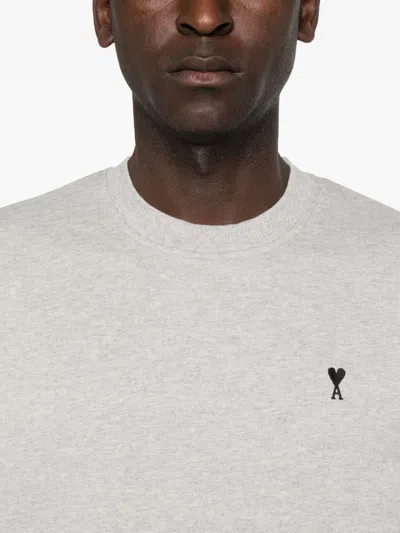 Ami Alexandre Mattiussi Ami Classic Crewneck Sweater With Ribbed Cuffs In Gray