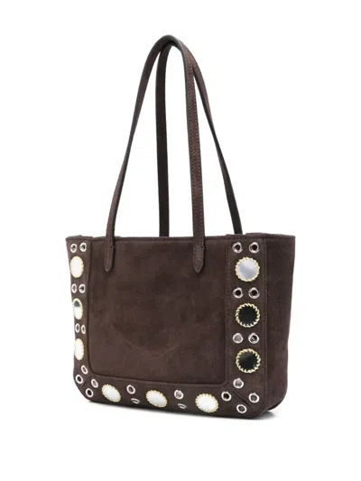 Valentino Studded Suede Double Handles Shoulder Bag In Brown