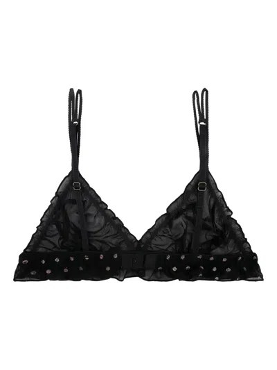 Love Stories Polka-dot Ruffled Bra In Black
