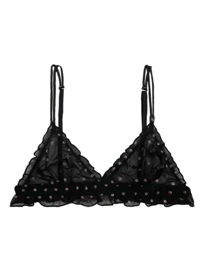 Love Stories Polka-dot Ruffled Bra In Black