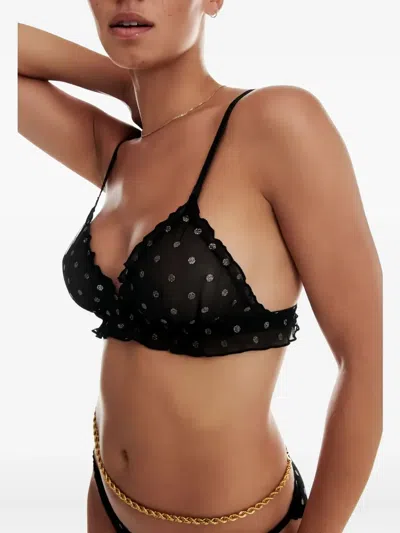 Love Stories Polka-dot Ruffled Bra In Black