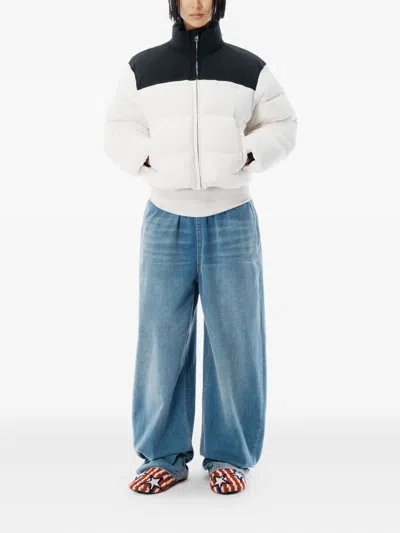 Alexander Wang Cropped White Puffer Jacket With High Collar And Contrast Panel In White