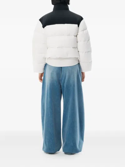 Alexander Wang Cropped White Puffer Jacket With High Collar And Contrast Panel In White