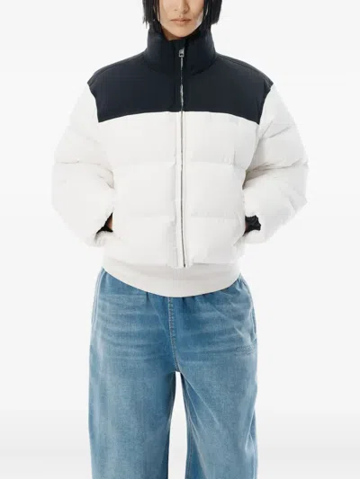 Alexander Wang Cropped White Puffer Jacket With High Collar And Contrast Panel In White