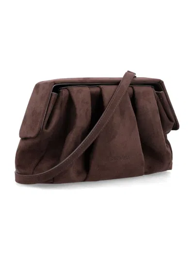 Themoirè Eco Suede Pleated Clutch Bag In Black